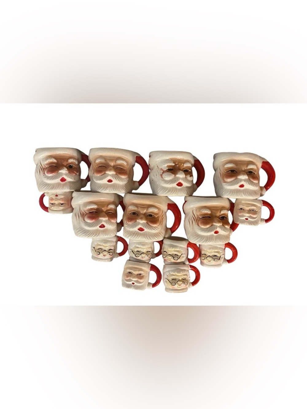 Vtg Mid Century Santa Face Mug Set 15 Pc Lot Made In Japan Christmas MCM D 10c